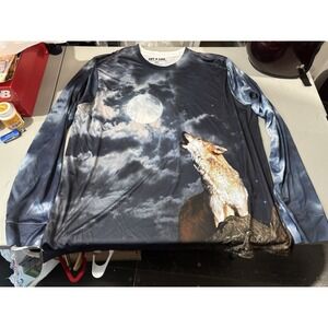 Get A Life - Men's 2XL Howling Lone Wolf Full Moon Graphic Long Sleeve Shirt